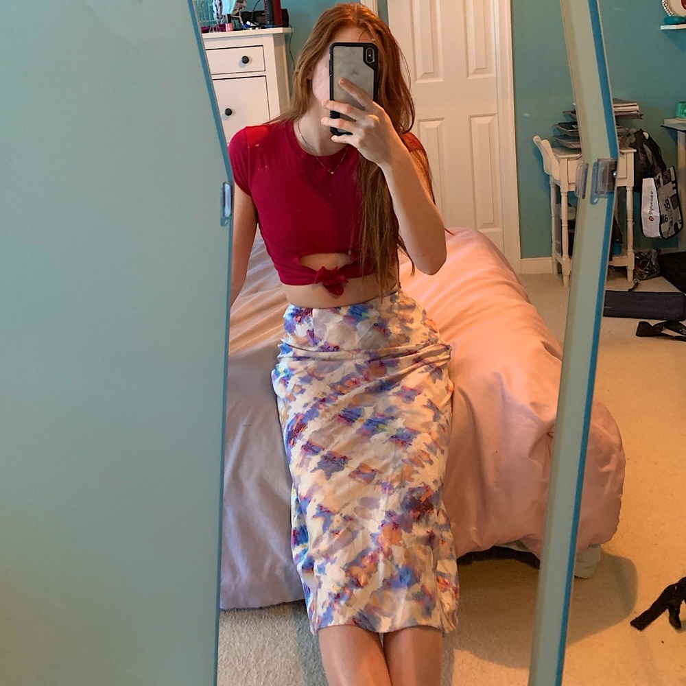 UO SILK MIDI SKIRT